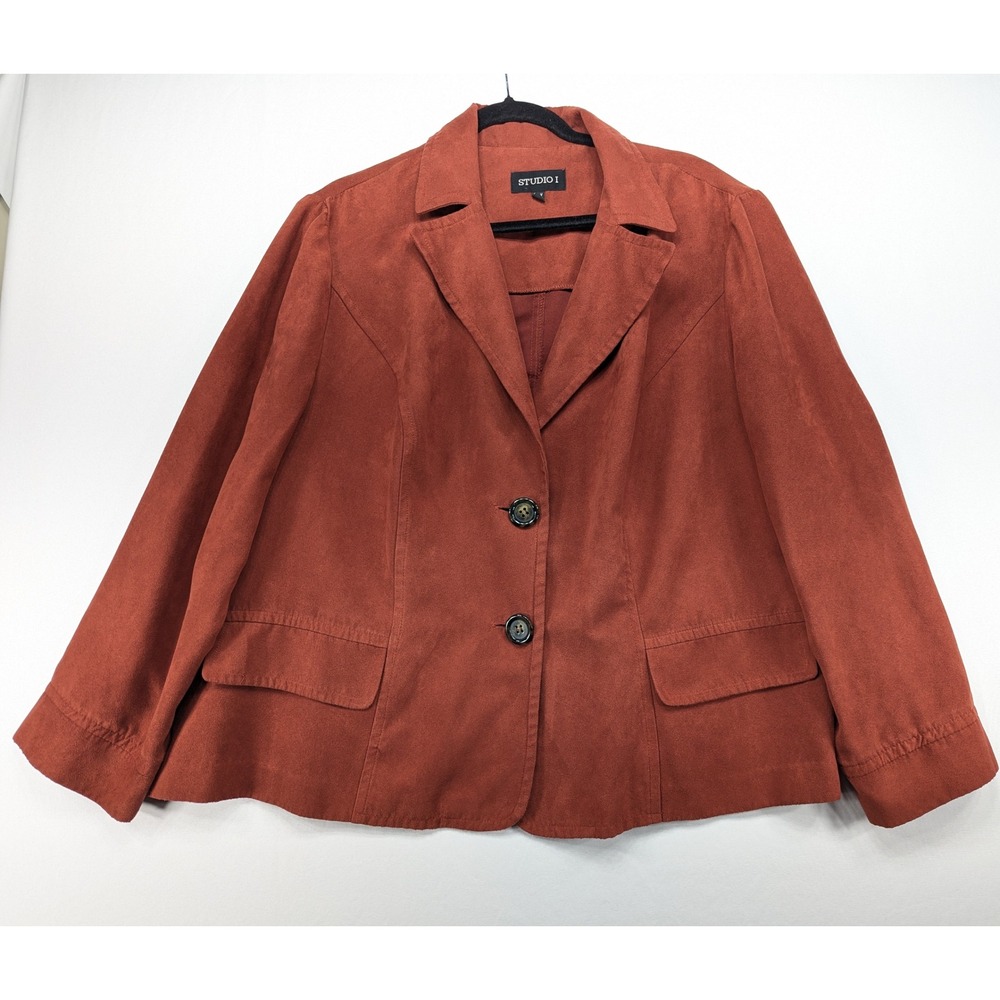 Studio‎ I Rust Orange Faux Suede Blazer Jacket Long Sleeve Size 14W